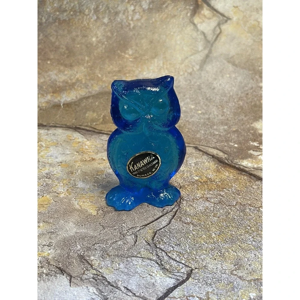 Vintage Kanawha Bright Blue Glass Owl Art Glass Figure